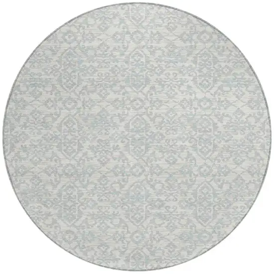 8' Ivory And Gray Round Oriental Washable Indoor Outdoor Area Rug Photo 4