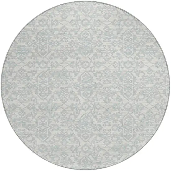 8' Ivory And Gray Round Oriental Washable Indoor Outdoor Area Rug Photo 2