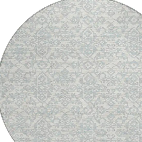 8' Ivory And Gray Round Oriental Washable Indoor Outdoor Area Rug Photo 3