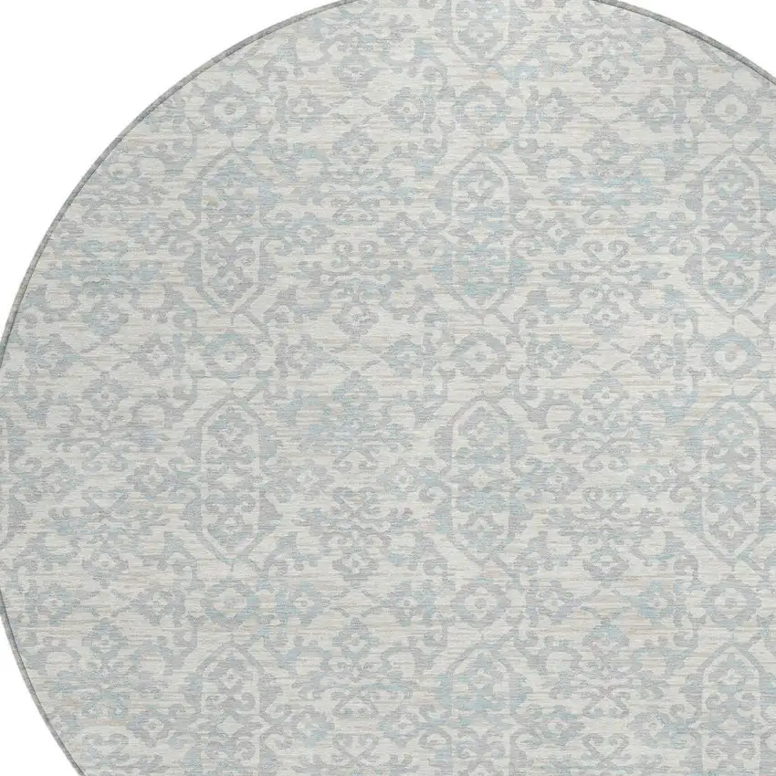 8' Ivory And Gray Round Oriental Washable Indoor Outdoor Area Rug Photo 3