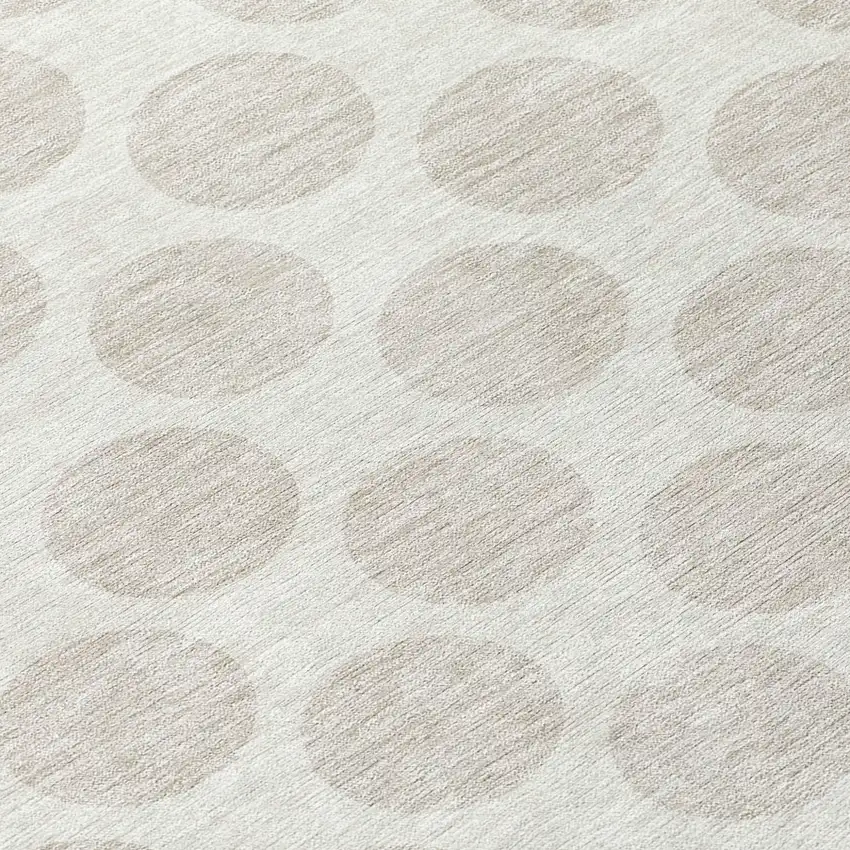8' Ivory And Gray Round Polka Dot Washable Indoor Outdoor Area Rug Photo 7