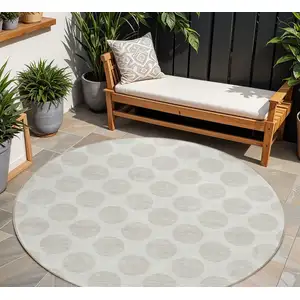 Photo of 8' Ivory And Gray Round Polka Dot Washable Indoor Outdoor Area Rug