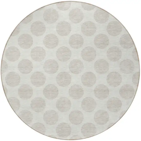 8' Ivory And Gray Round Polka Dot Washable Indoor Outdoor Area Rug Photo 4