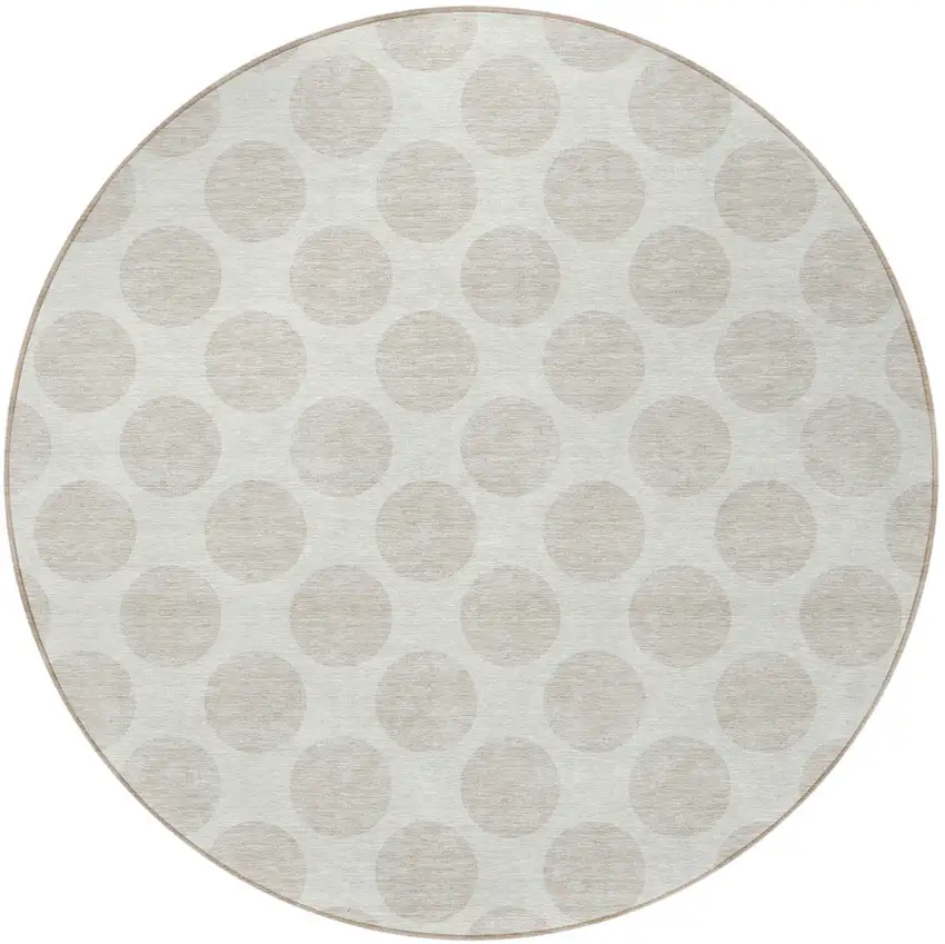 8' Ivory And Gray Round Polka Dot Washable Indoor Outdoor Area Rug Photo 4