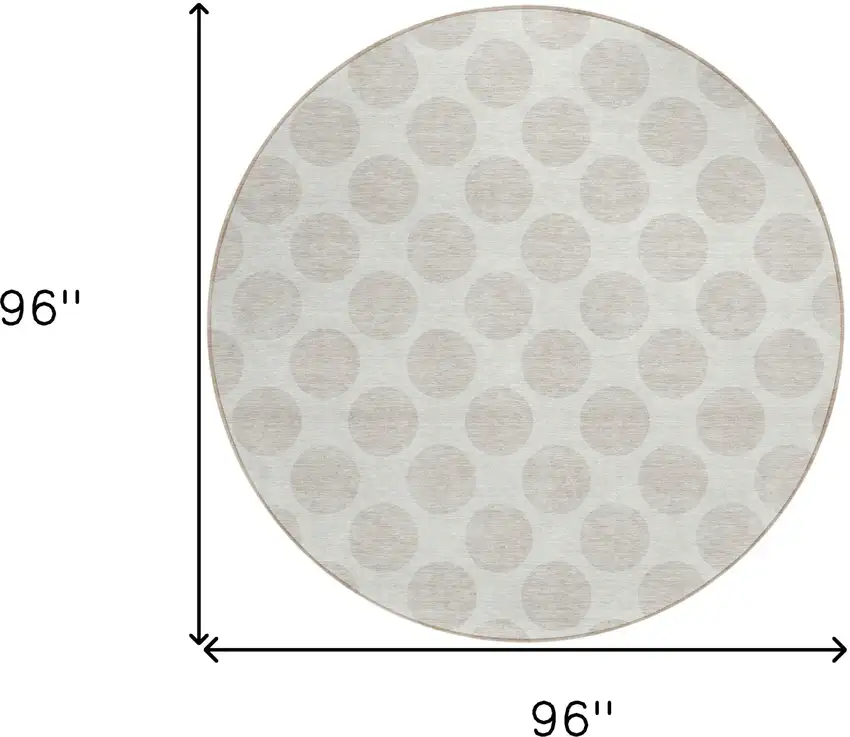 8' Ivory And Gray Round Polka Dot Washable Indoor Outdoor Area Rug Photo 3