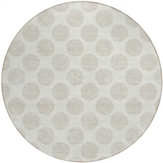 8' Ivory And Gray Round Polka Dot Washable Indoor Outdoor Area Rug Photo 2