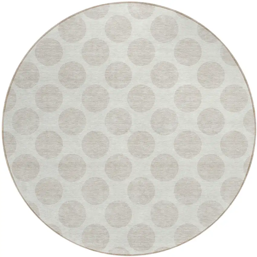 8' Ivory And Gray Round Polka Dot Washable Indoor Outdoor Area Rug Photo 2