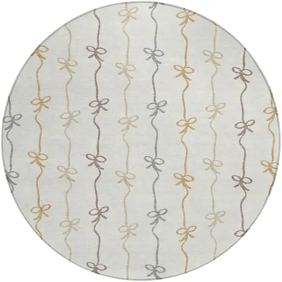 8' Ivory And Gray Round Southwestern Washable Indoor Outdoor Area Rug Photo 1