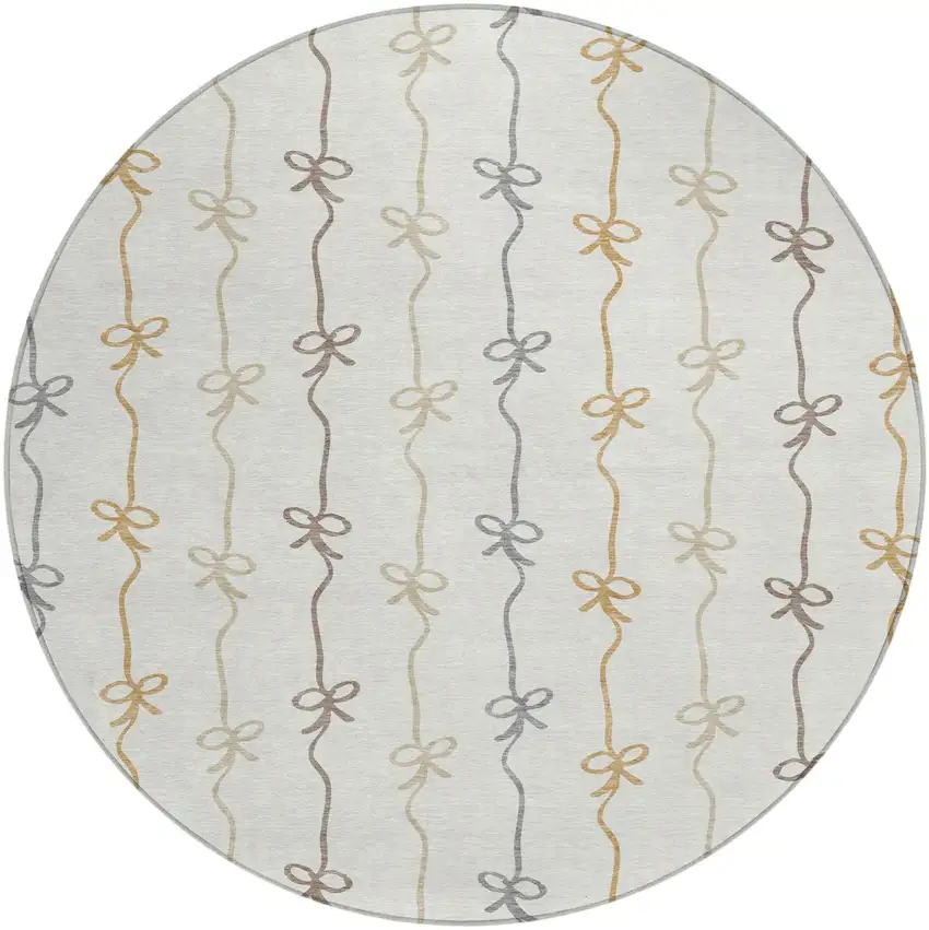 8' Ivory And Gray Round Southwestern Washable Indoor Outdoor Area Rug Photo 1