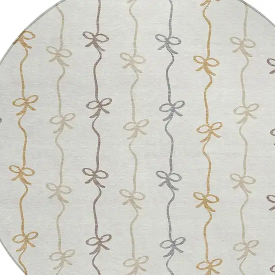 8' Ivory And Gray Round Southwestern Washable Indoor Outdoor Area Rug Photo 2