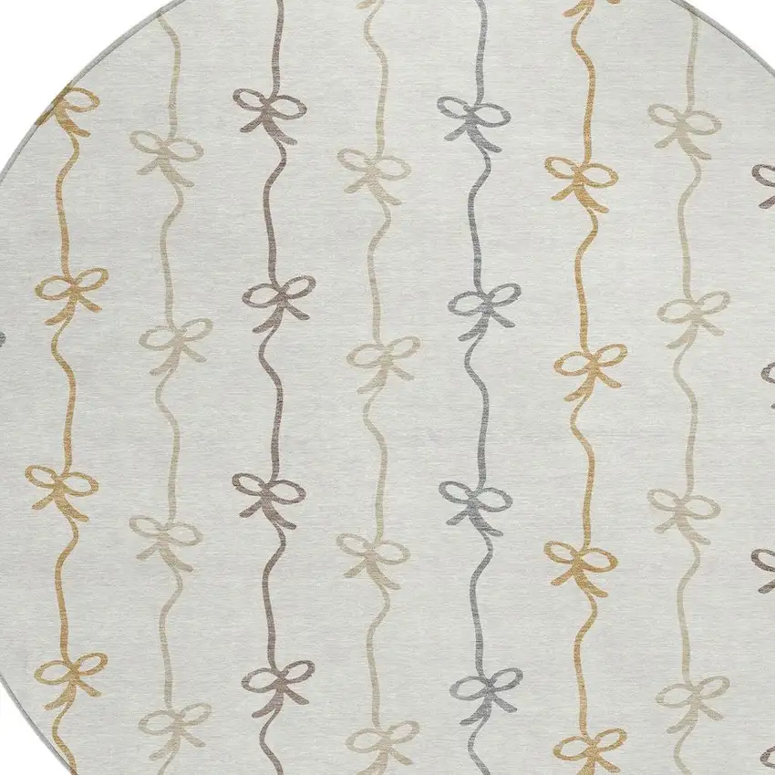 8' Ivory And Gray Round Southwestern Washable Indoor Outdoor Area Rug Photo 2