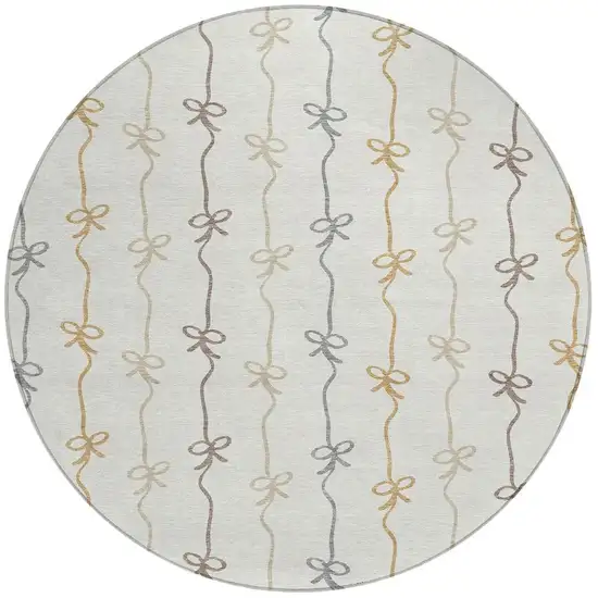 8' Ivory And Gray Round Southwestern Washable Indoor Outdoor Area Rug Photo 3