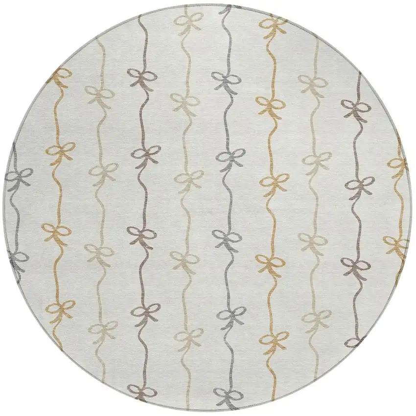 8' Ivory And Gray Round Southwestern Washable Indoor Outdoor Area Rug Photo 3