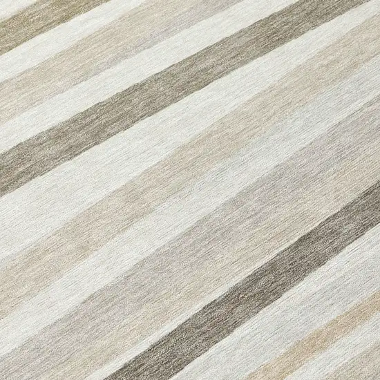8' Ivory And Gray Round Striped Washable Indoor Outdoor Area Rug Photo 8