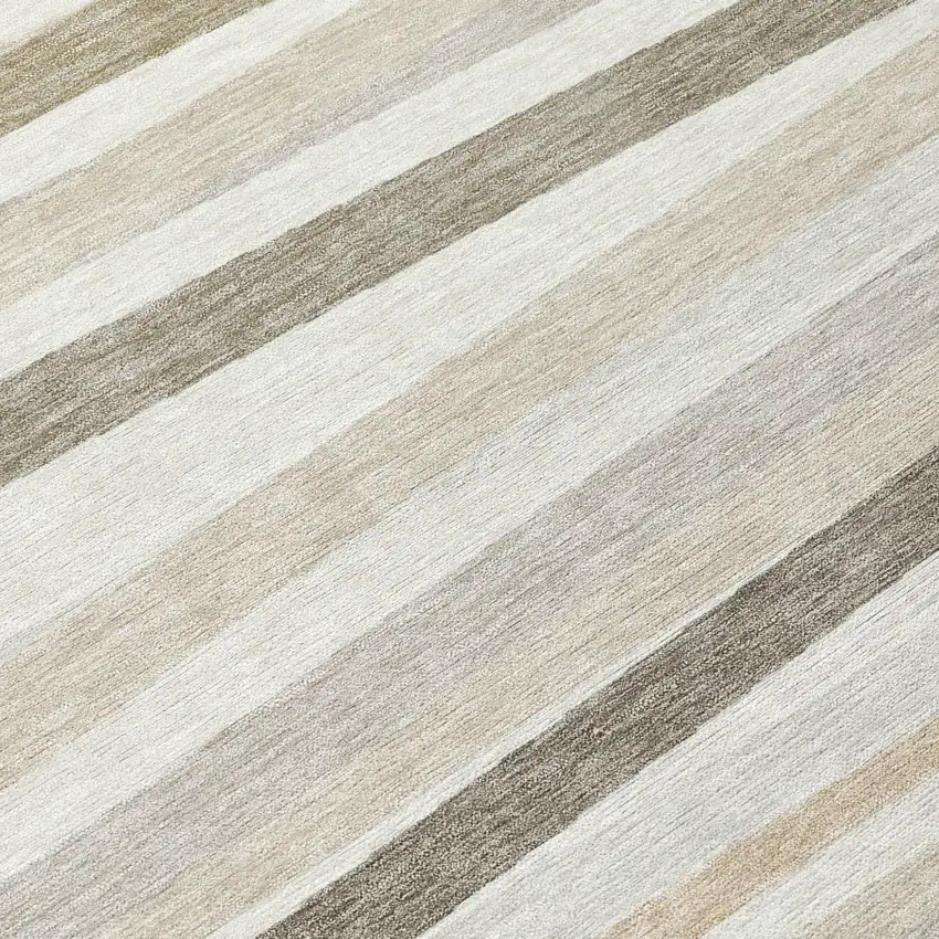 8' Ivory And Gray Round Striped Washable Indoor Outdoor Area Rug Photo 8