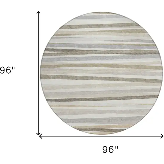 8' Ivory And Gray Round Striped Washable Indoor Outdoor Area Rug Photo 3