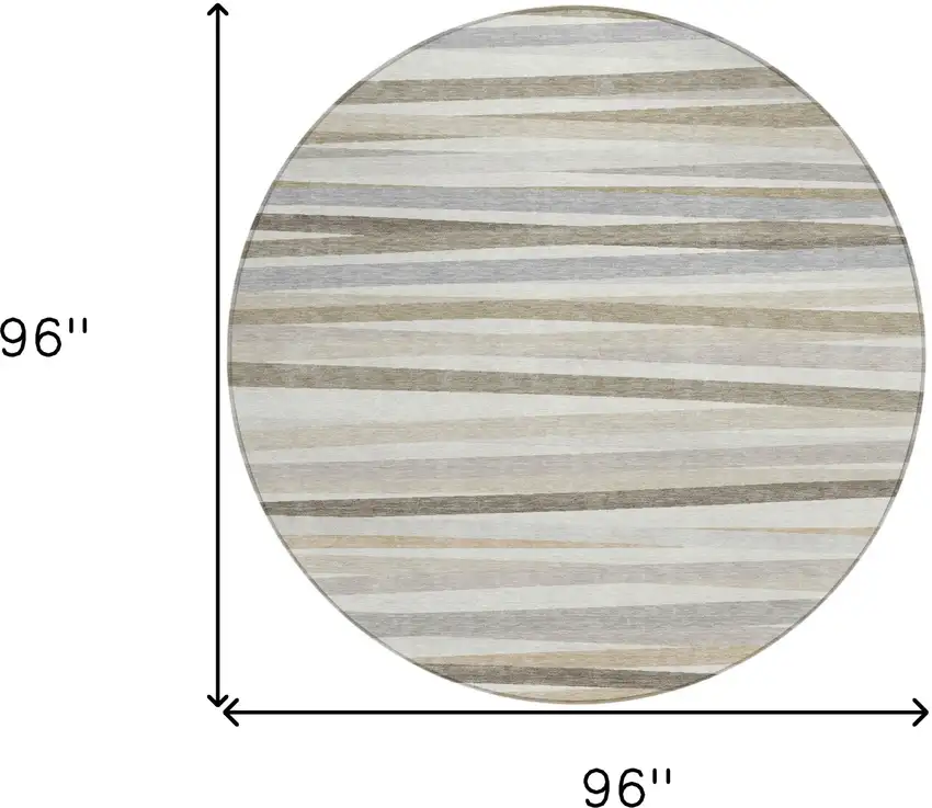 8' Ivory And Gray Round Striped Washable Indoor Outdoor Area Rug Photo 3
