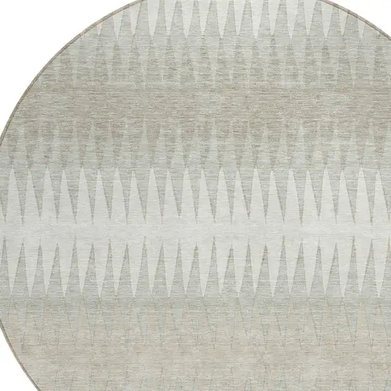 8' Ivory And Gray Round Striped Washable Indoor Outdoor Area Rug Photo 4
