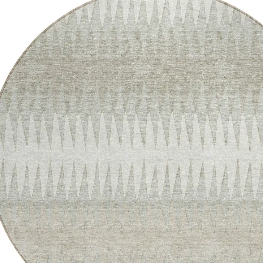 8' Ivory And Gray Round Striped Washable Indoor Outdoor Area Rug Photo 4