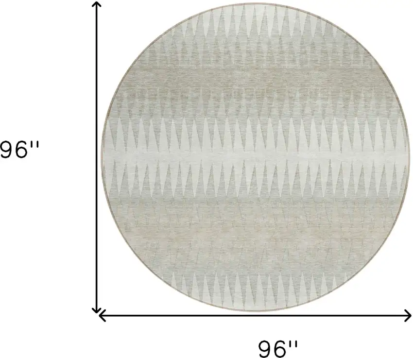 8' Ivory And Gray Round Striped Washable Indoor Outdoor Area Rug Photo 3