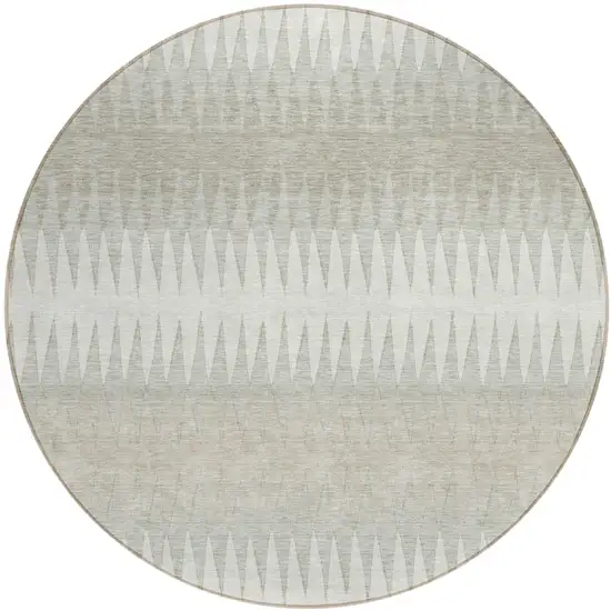 8' Ivory And Gray Round Striped Washable Indoor Outdoor Area Rug Photo 2