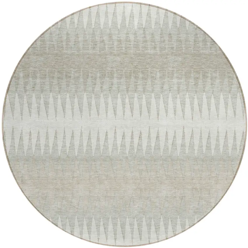 8' Ivory And Gray Round Striped Washable Indoor Outdoor Area Rug Photo 2