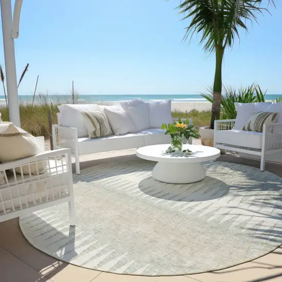 8' Ivory And Gray Round Striped Washable Indoor Outdoor Area Rug Photo 6