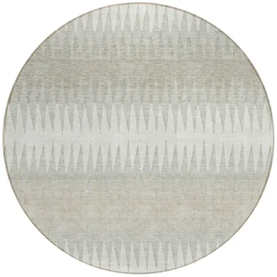 8' Ivory And Gray Round Striped Washable Indoor Outdoor Area Rug Photo 5