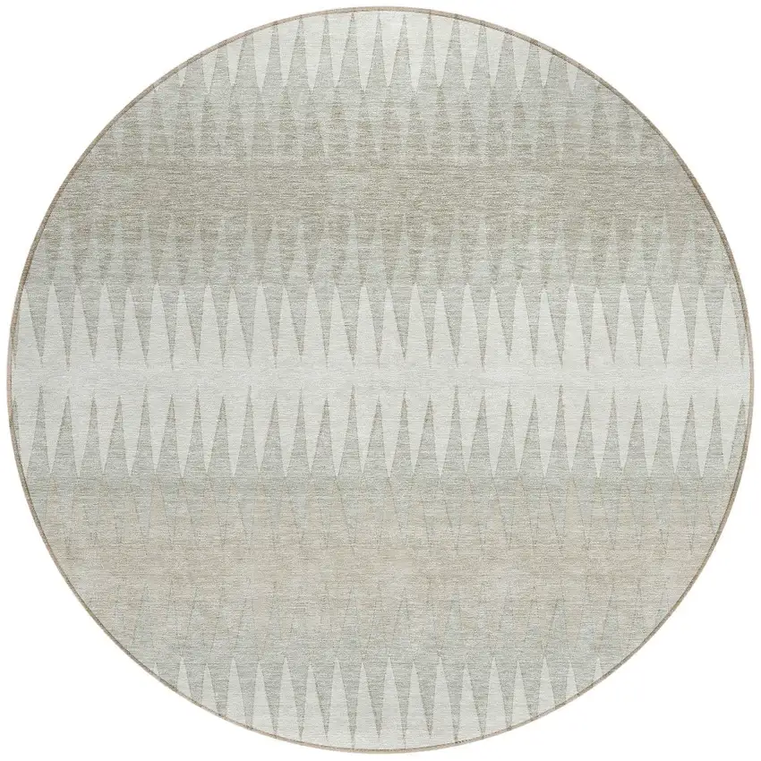 8' Ivory And Gray Round Striped Washable Indoor Outdoor Area Rug Photo 5