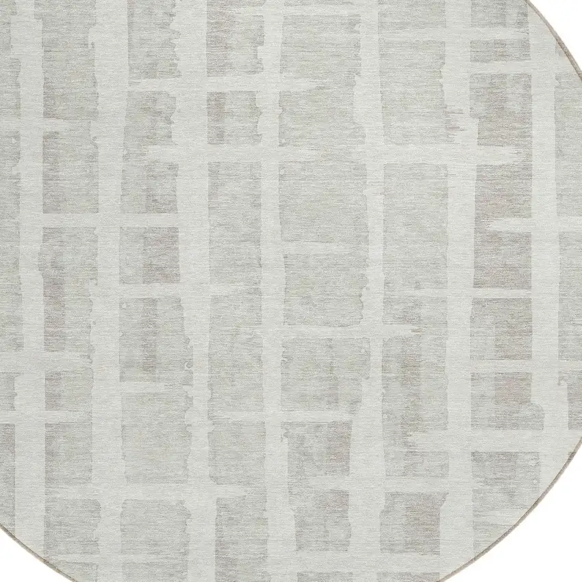 8' Ivory And Gray Round Striped Washable Indoor Outdoor Area Rug Photo 4