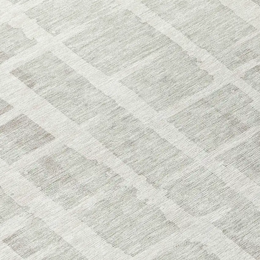 8' Ivory And Gray Round Striped Washable Indoor Outdoor Area Rug Photo 8