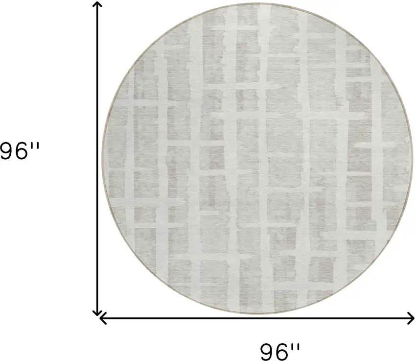 8' Ivory And Gray Round Striped Washable Indoor Outdoor Area Rug Photo 3