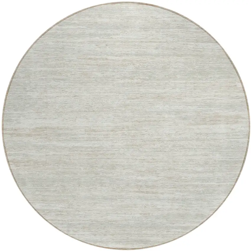 8' Ivory And Gray Round Striped Washable Indoor Outdoor Area Rug Photo 2