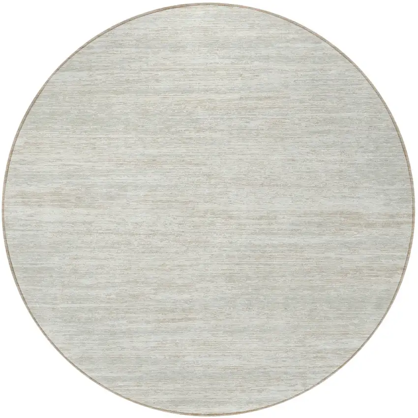 8' Ivory And Gray Round Striped Washable Indoor Outdoor Area Rug Photo 5