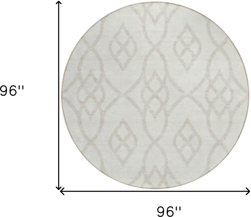 8' Ivory And Gray Round Trellis Washable Indoor Outdoor Area Rug Photo 3