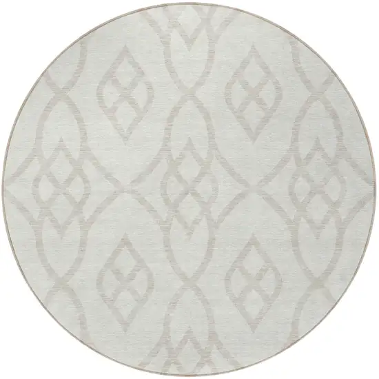 8' Ivory And Gray Round Trellis Washable Indoor Outdoor Area Rug Photo 5