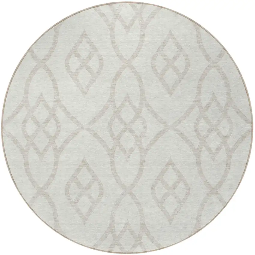 8' Ivory And Gray Round Trellis Washable Indoor Outdoor Area Rug Photo 5