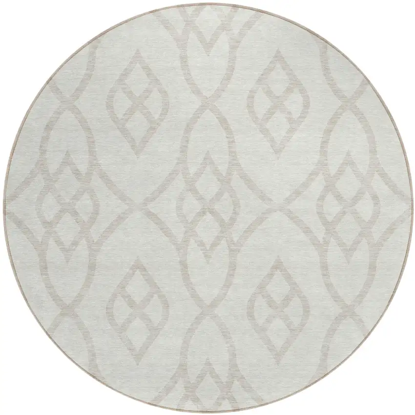 8' Ivory And Gray Round Trellis Washable Indoor Outdoor Area Rug Photo 2