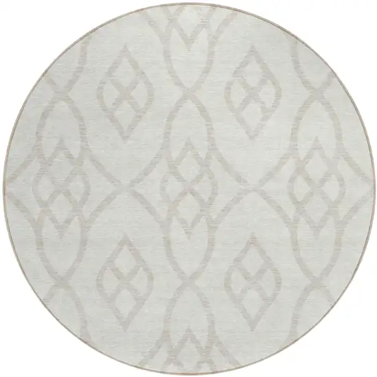 8' Ivory And Gray Round Trellis Washable Indoor Outdoor Area Rug Photo 2
