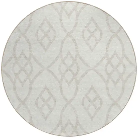 8' Ivory And Gray Round Trellis Washable Indoor Outdoor Area Rug Photo 4