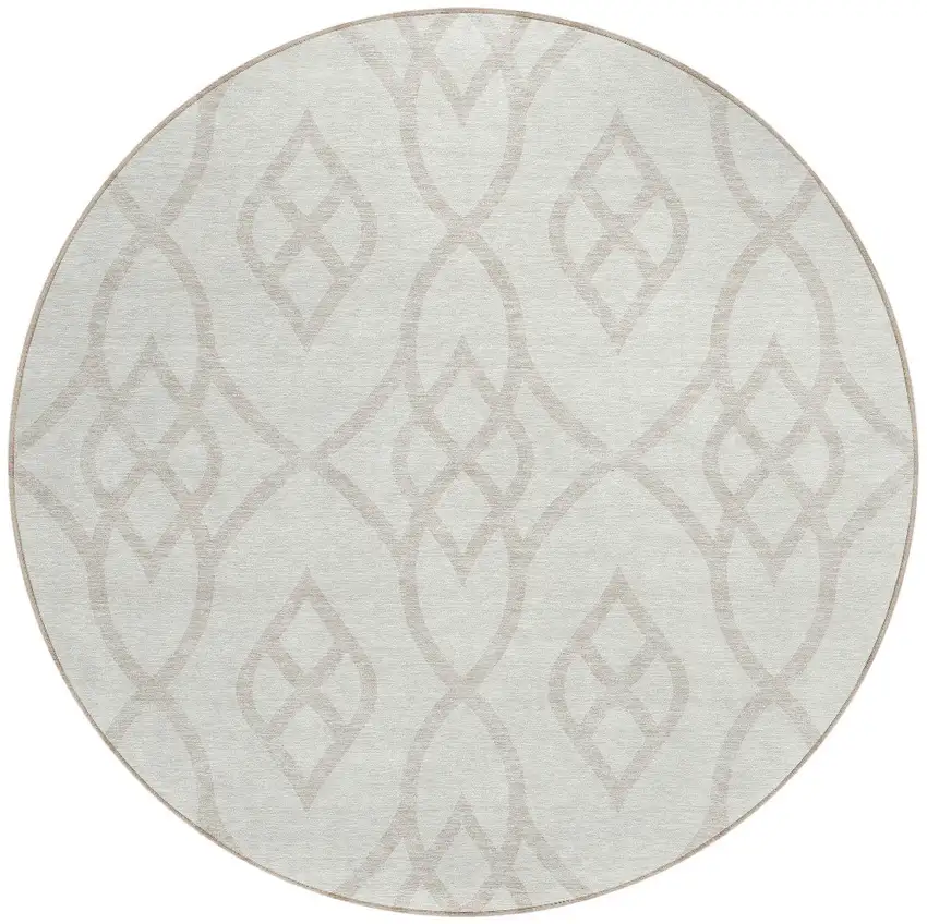 8' Ivory And Gray Round Trellis Washable Indoor Outdoor Area Rug Photo 4