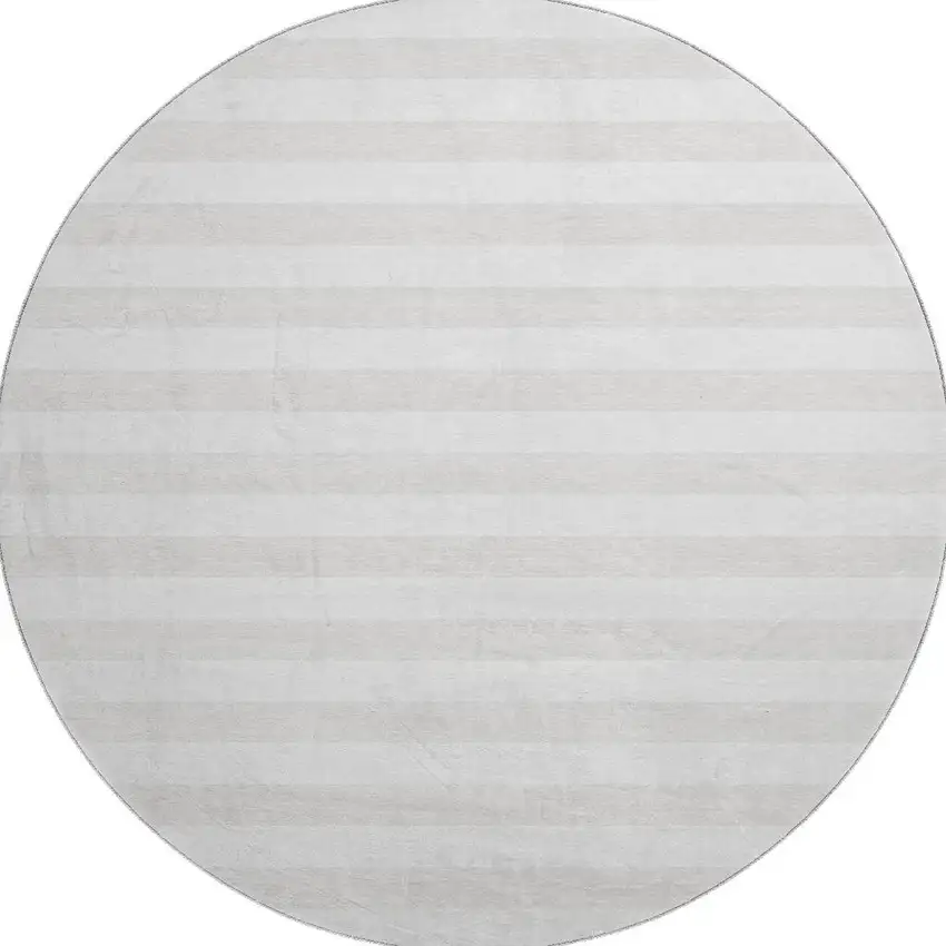 8' Ivory And Gray Striped Washable Round Rug With UV Protection Photo 4