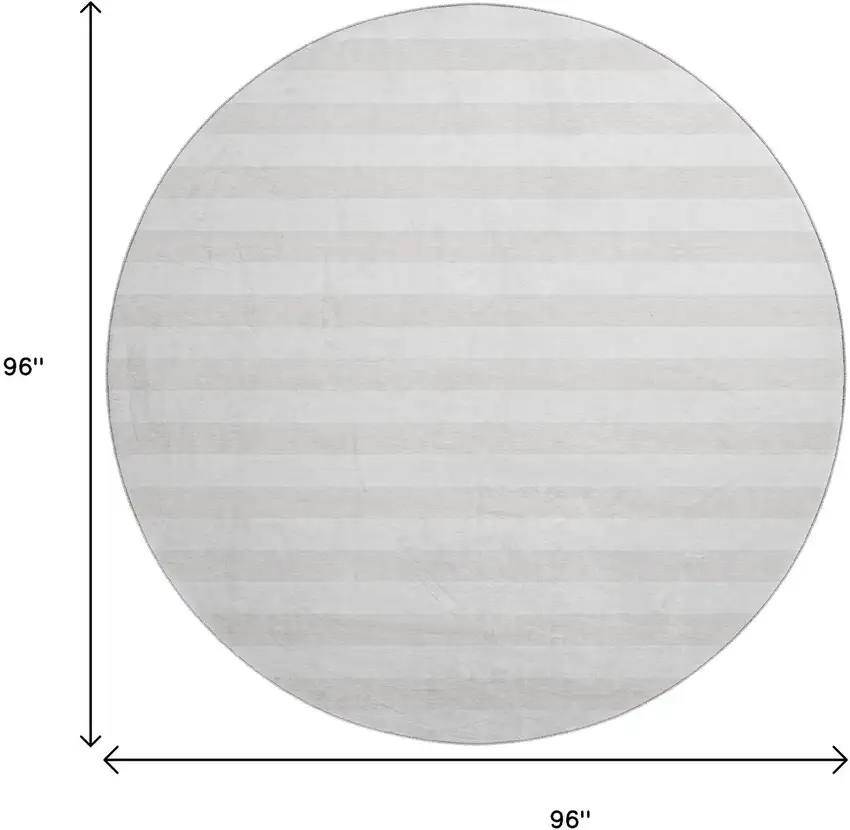 8' Ivory And Gray Striped Washable Round Rug With UV Protection Photo 3
