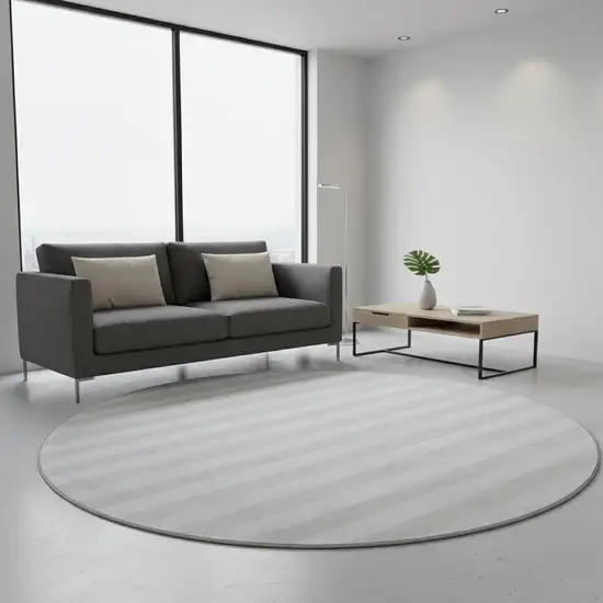 8' Ivory And Gray Striped Washable Round Rug With UV Protection Photo 2