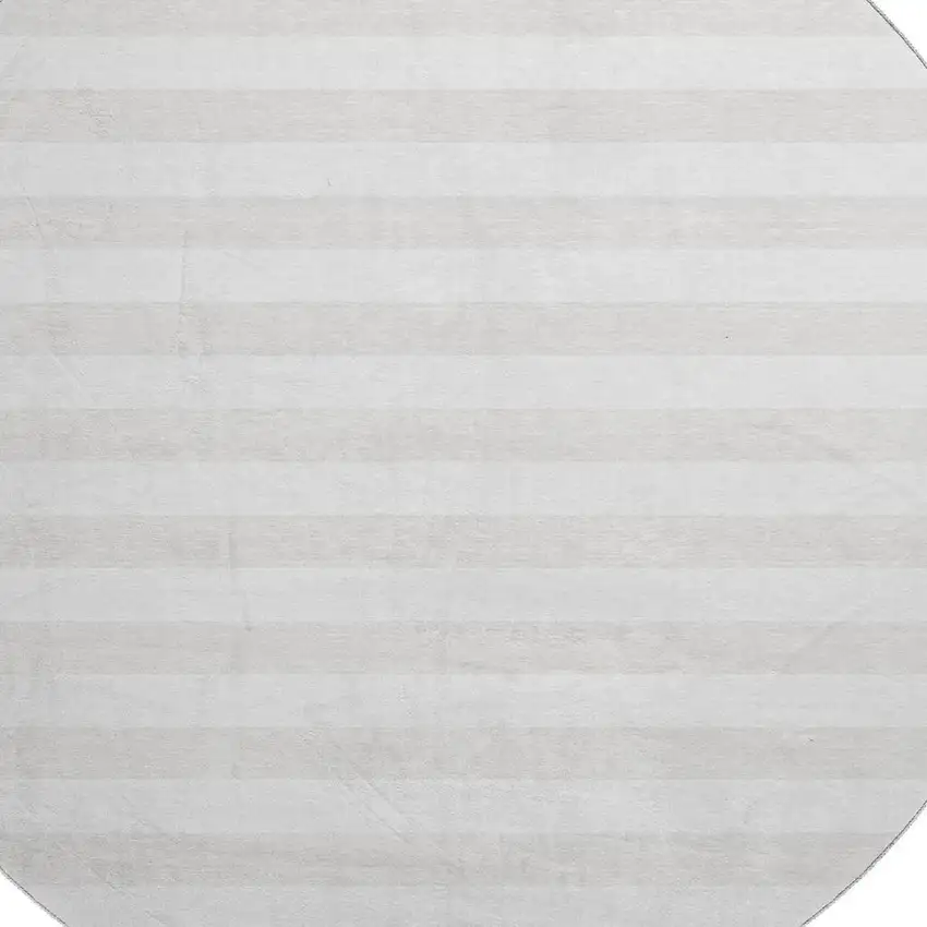 8' Ivory And Gray Striped Washable Round Rug With UV Protection Photo 3
