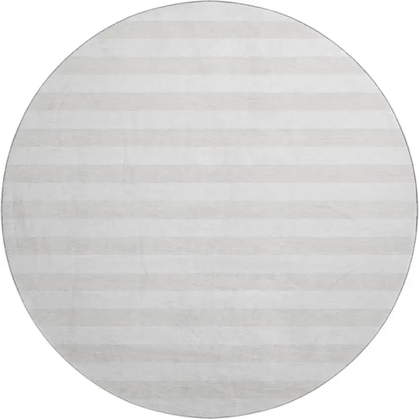 8' Ivory And Gray Striped Washable Round Rug With UV Protection Photo 1