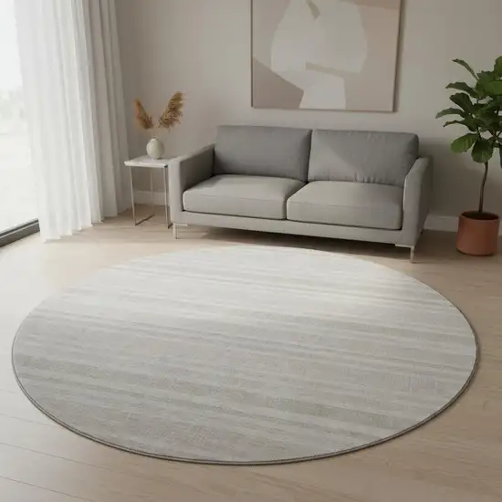 8' Ivory And Gray Striped Washable Round Rug With UV Protection Photo 2