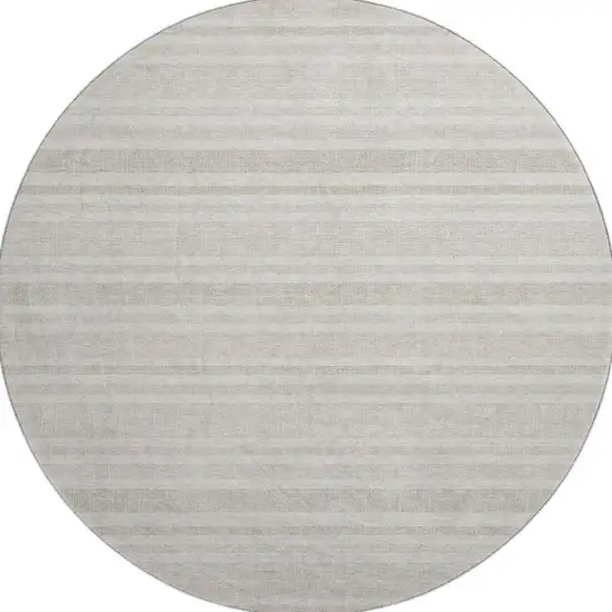 8' Ivory And Gray Striped Washable Round Rug With UV Protection Photo 4