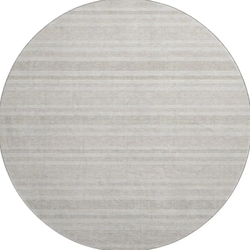 8' Ivory And Gray Striped Washable Round Rug With UV Protection Photo 4
