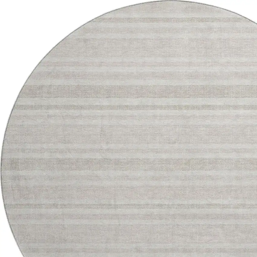 8' Ivory And Gray Striped Washable Round Rug With UV Protection Photo 3